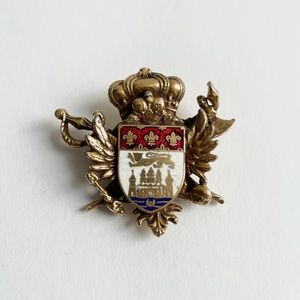 Antique 1930’s /1940’s Coro Brass Enamel Crest Brooch